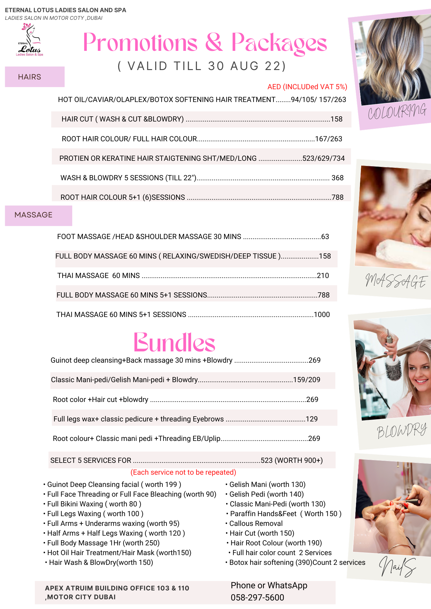 Offers Eternal Lotus Ladies Salon and Spa