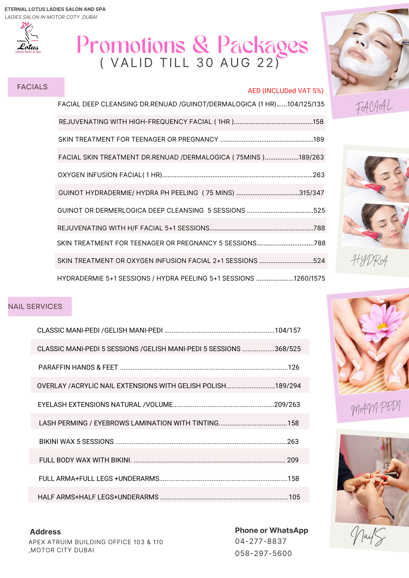 Offers Eternal Lotus Ladies Salon and Spa